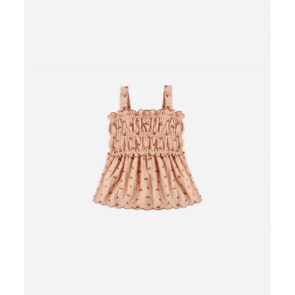 NEW RYLEE + CRU girl's smocked cherry embroidery tank top in melon